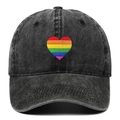 Casquette vintage noire délavée avec broderie cœur arc-en-ciel multicolore - Noir