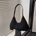 Large black suede crescent underarm bag with silver base studs and minimalist design - Black