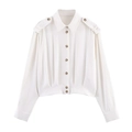 White long-sleeve shirt with lapel collar and epaulet shoulder details on white backdrop - XS / White