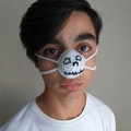 Handmade knitted nose warmer in white with black skull pattern for winter warmth - Universal Tied Size / Hannya Mask