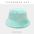 Thick plush fisherman hat in mint green, soft fleece bucket hat for winter warmth - M (56-58cm) / Mint Green