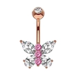 Rose gold butterfly belly ring with pink and white cubic zirconia on a white background - Style 37