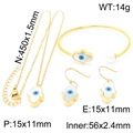 Golden Evil Eye jewelry set with palm charms and pearls on white background - Hamsa Hand Pendant Necklace / Gold
