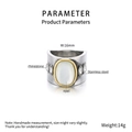 Detailansicht des 16mm breiten Edelstahlrings mit Opal und Strasssteineinlage - US 6 / Vintage Katzenauge Stein Breiter Ring (KR1087643-K)