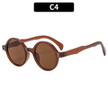 Retro runde braune Sonnenbrille im Vintage-College-Stil mit silbernen Punktdetails - Dunkelbrauner Rahmen Braune Gläser