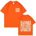 Orange crew neck T-shirt with white QR code prints on front and back sides - Orange