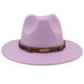 Lavender cashmere fedora with a dark brown belt and a decorative gold feather pendant - Light Purple