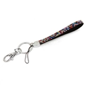 Sparkling black leather wristlet strap with colorful rhinestones and silver metal keychain - Multi-color