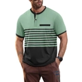 Polo da uomo con strisce verdi e nere e stampa geometrica, modello slim fit elegante - S / verde chiaro