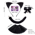 Set serre-tête oreilles de chat avec collier à clochette, queue, tutu et stickers - Set de 5 pièces chat noir (Serre-tête + Choker + Queue + Autocollants + Jupe) / Noir