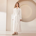 Plush white flannel robe for couples with a belted waist and warm fleece texture - M / Milk White Women