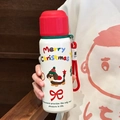 White Christmas stainless steel insulated bottle with puppy print and red lid - 550ml / Christmas Red Lid Christmas Puppy