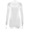 Body blanc à manches longues en dentelle avec décolleté carré pour femmes slim - Blanc
