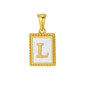 Goldener Edelstahl-Rechteckanhänger mit weißem Muscheleinleger und Buchstabe L Detail - Buchstabe L