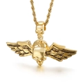 Collana con ciondolo teschio dorato in stile gotico con ali d'angelo e catena a corda - Stile Oro (KP36849-D)