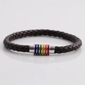 Geflochtenes Herrenarmband aus dunkelbraunem Leder mit buntem Regenbogen-Magnetverschluss - Braunes Lederseil