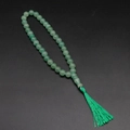 Translucent emerald green crystal prayer beads with matching silk tassel accessory - Green Aventurine