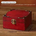 Vintage red wooden jewelry box with metal clasp and corner guards in large size - Copper Square Box (No Lock) / Large / Red Brown