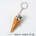 Miniature fake ice cream cone keychain with pink flowers and 7.5cm size details - Light Coffee Cone-Pearl Rose (Keychain)