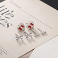 Set di orecchini in argento S925 con cuore rosso, fiocco e piccoli zirconi cubici - Argento (ED66491)