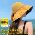 Wide brim sun hat in yellow with back bow detail and black UV coating protection - Yellow Portable Bag