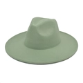 Detail of the stitched brim on a sage green wool fedora hat with a flat wide brim - M (56-58cm) / Mint Green