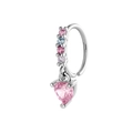 Aro de nariz plateado con colgante de corazón rosa y circonitas de colores vivos - Colgante de Zircón Rosa en Forma de Corazón (A854-2#)