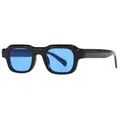 Trendy square sunglasses featuring a thick black frame with vibrant blue transparent lenses - Black Frame Blue Lens