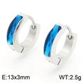 Silver hoop earrings with blue square cubic zirconia, 13x3mm size, 2.5g lightweight - Silver-Blue Style(KE118300-TGD)