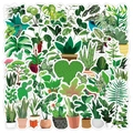 Waterproof PVC stickers set featuring various tropical green plants and succulents - Green Plants Theme - 50PCS