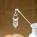 Silver hollow hair stick with colorful enamel tassels and geometric teardrop pendant - Tri-color Enamel Tassel (F380)