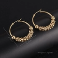 Golden oversized rhombus beaded hoop earrings with textured finish, 13g pair weight - Textured Beaded Hoop