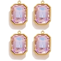 Set of four pink rectangular glass crystal pendants with golden stainless steel setting - Rectangle / Pink