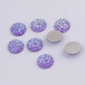 Detailed view of 14mm purple round resin cabochons with sparkling glitter and flat back - 14mm / Purple