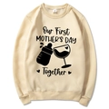 Beige Mama Est 2025 Coquette Hoodie for first Mother's Day with bottle and glass graphic - Khaki