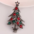 Vintage silver Christmas tree brooch with red and green rhinestones and star detail - BR1343 Red+Green Antique Silver Tree
