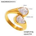Golden double pear zircon open ring in stainless steel for women sizes 6 7 8 - US 8 / Gold