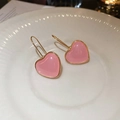 Sweet pink resin heart earrings with gold metal frame on a white ceramic tray - 38# Gold Pink Heart