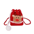 Handmade red knit Christmas reindeer coin purse for kids with cute pompom drawstring - Red Reindeer