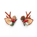 Brown reindeer antler hair clips with pine cones and red berries for Christmas decor - Christmas Reindeer Antler Hair Clip Style D