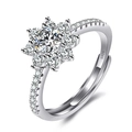 Adjustable S925 sterling silver ring with flower shaped sparkling moissanite stones - Flower Head [white Gold] Ljz-155 / Adjustable Open