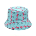 Hellblauer Fischerhut mit rosa Flamingo-Print für sommerlichen Sonnenschutz - M (56-58cm) / Cyan