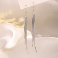 Elegant silver long tassel fringe drop earrings with sleek metal snake chains - Bar Tassel Earrings
