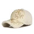 Winter faux shearling baseball cap in cream beige with sparkling rhinestone bow detail - Adjustable / Light Beige