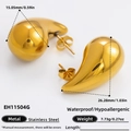 Golden hollow drop earrings in stainless steel with precise dimensions and weight detail - 18K Gold Plated / Waterdrop Gold (EH11504G)