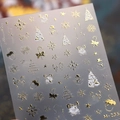 Stickers ongles Noël M-235 avec flocons dorés, bonhommes de neige et étoiles - M-235