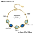 18k gold plated stainless steel bracelet with oval gradient blue glass stones - Gold Bracelet - Mixed Blue Glass Stone