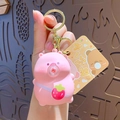 Portachiavi maialino rosa con borsa a fragola e design a bolle in silicone morbido e carino - Maialino Rosa che Soffia Bolle