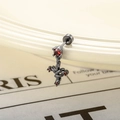 Dark grey snake and cross stud earrings with red zircon stones for a gothic look - Snake Wrapped Cross Style (Single Piece) (A696-2#)
