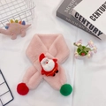 Pink plush kids scarf featuring cute Santa Claus doll and festive colorful pom poms - Christmas Light Pink (Santa Claus Decor)